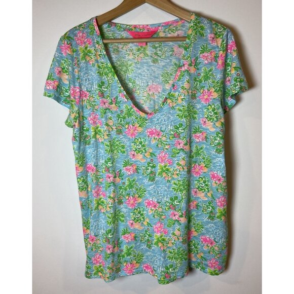 Lilly Pulitzer Tops - Lilly Pulitzer Disney Etta Top Shirt Mickey Minnie Castle Pink Blue Green XL